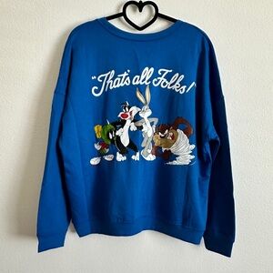 Looney Tunes Blue “That’s All Folks!” Graphic Sweatshirt Size Various